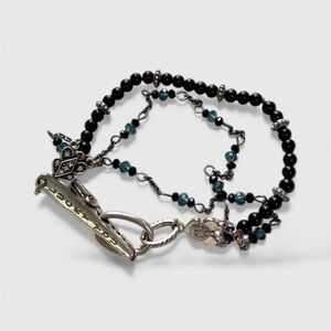 Lucky Brand Triple Strand Black Teal Beaded Bracelet Vintage Bohemian Artsy